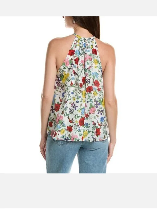 Alice + Olivia Erna Floral Halter Blouse S Silk Cotton Sleeveless Top - Picture 2 of 10